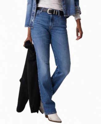 Women's Straight Mid-Rise Straight-Leg Stretch Denim Jeans