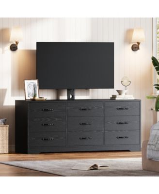 Modern TV Stand with Mount, 55'' Entertainment Center 9 Drawers, Adjustable Height Console for TVs Up to 85 Inches