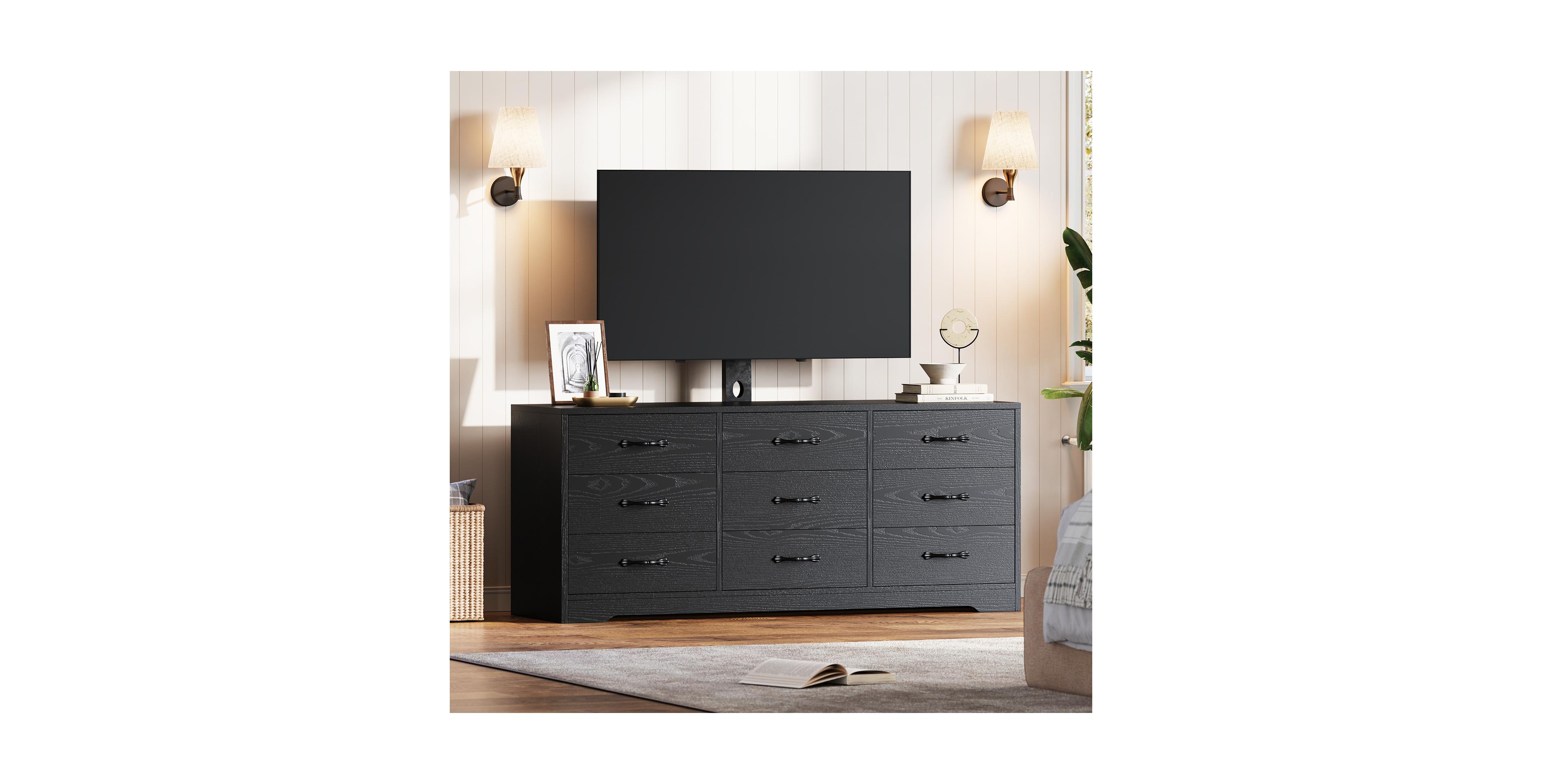 homfan Modern Tv Stand with Mount, 55'' Entertainment Center 9 Drawers, Adjustable Height Console for TVs Up to 85 Inches