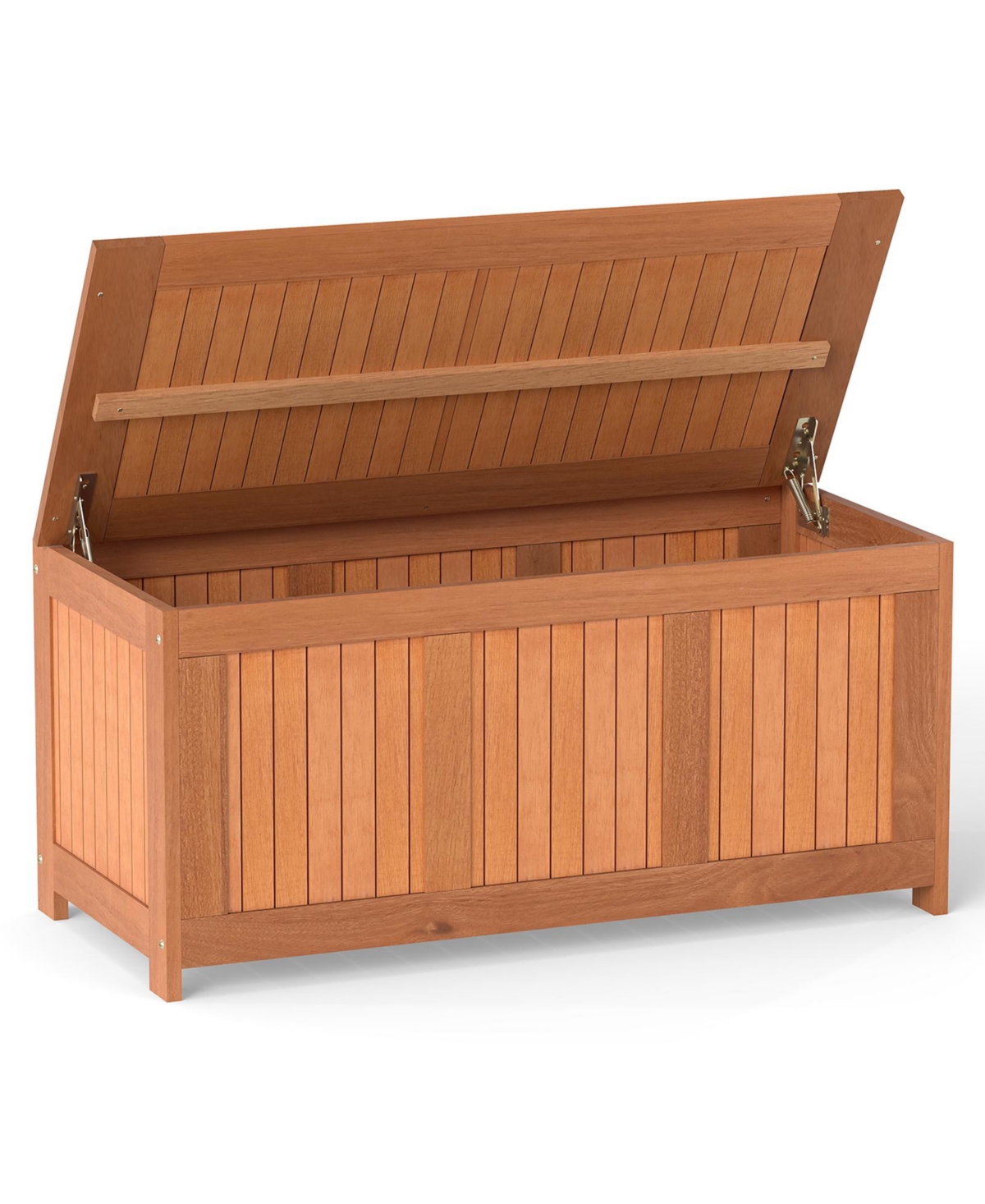 Mecale 52-Gallon Solid Wood Deck Box, 3-in-1 Patio Storage Bench - Teak