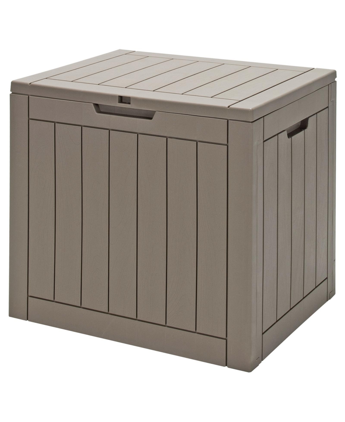 Mecale 30-Gallon Deck Box with Lockable Lid, Woodgrain Patio Storage Seat - Light brown