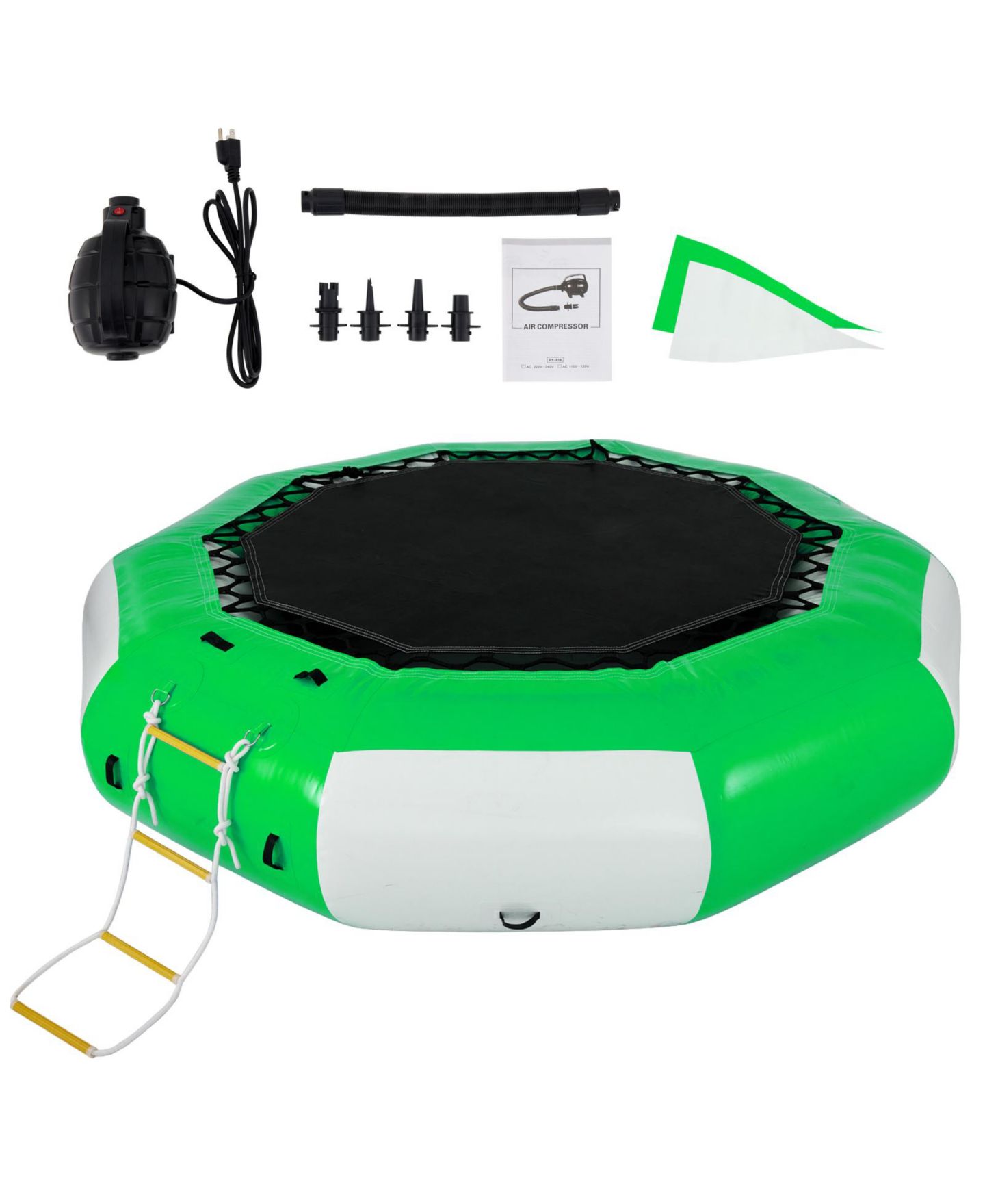 Детская игрушка SEVORLEY 10-Foot Inflatable Water Trampoline with Ladder, 880 Pounds, Ages 6+, цвет: Зелёный / Белый — фото 9