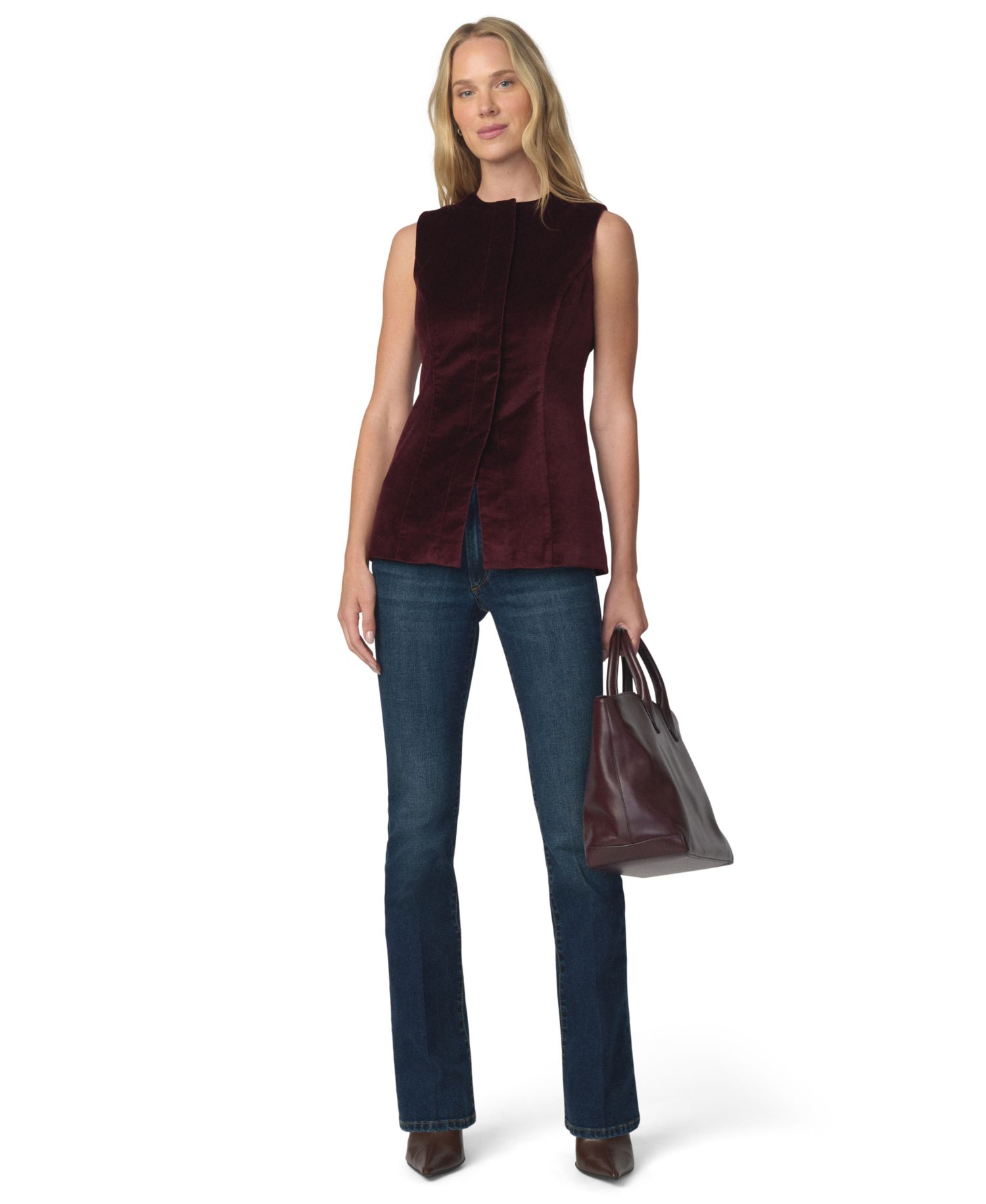 Women's Velveteen Sleeveless Button-Front Vest