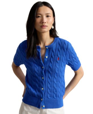 Women's Cable-Knit Cotton Short-Sleeve Cardigan