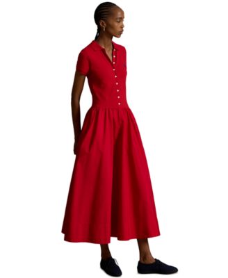 Women's Hybrid Mesh Polo Collar A-Line Dress