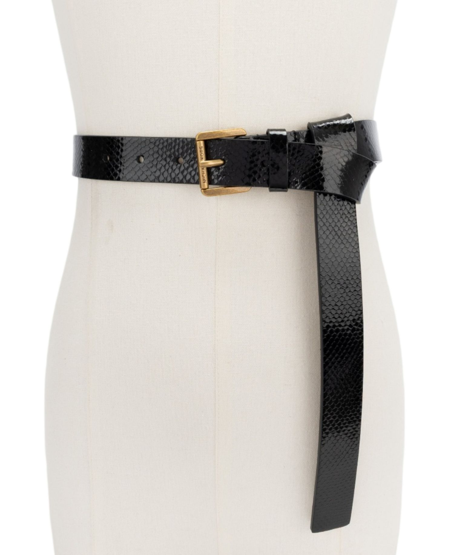 MICHAEL Antique Gold-Tone Buckle Leather Reversible Belt