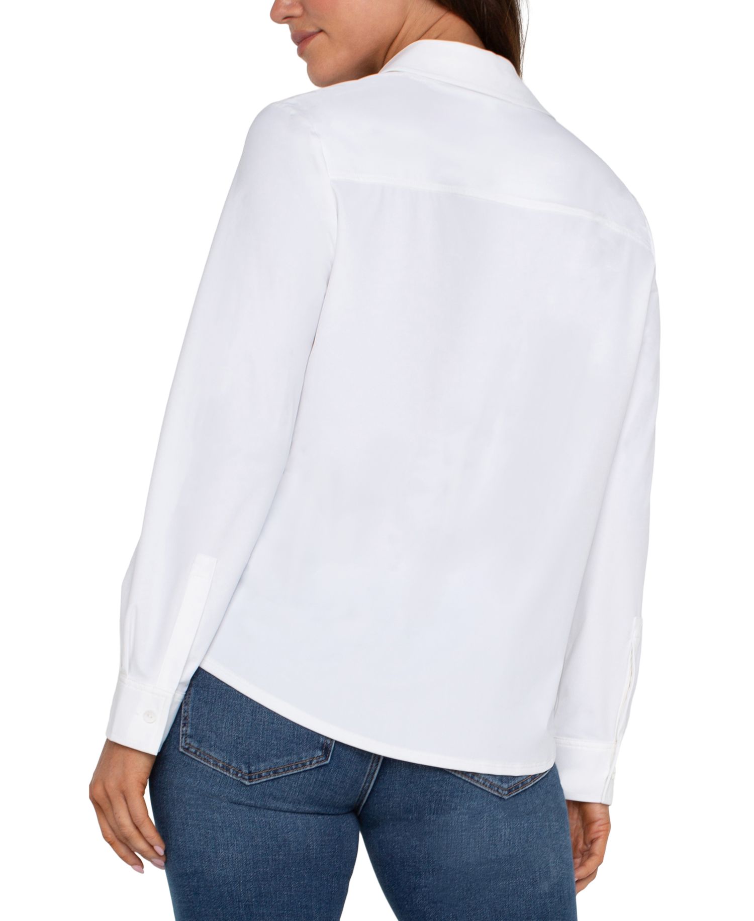 Petite Long-Sleeve Button-Front Collared Blouse