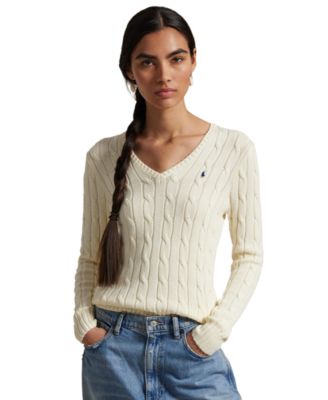 Women's Cable-Knit Cotton V-Neck Sweater