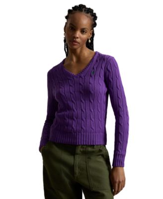 Women's Cable-Knit Cotton V-Neck Sweater