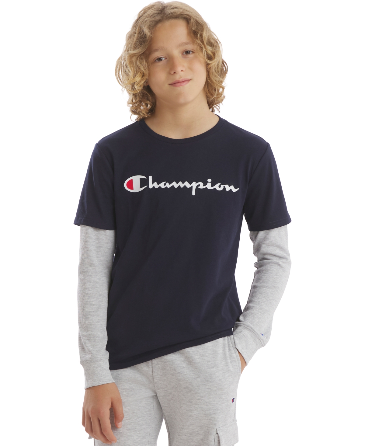 Champion Kids' Boys' 8-20 Hangdown Long-sleeve T-shirt In Dark Navy