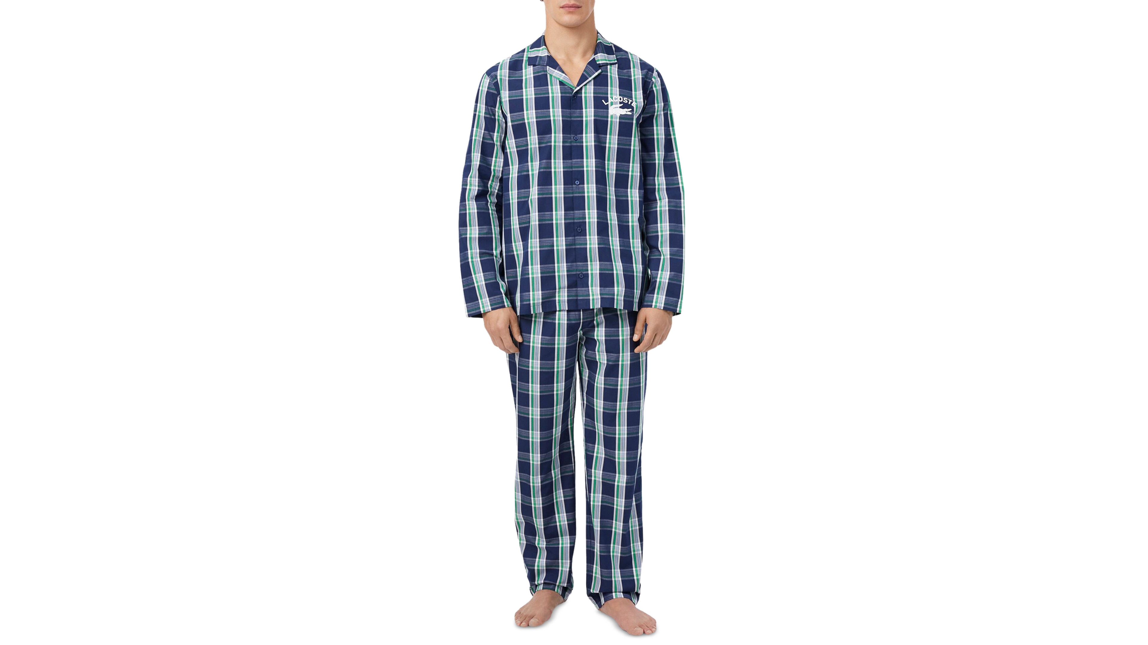 Lacoste Men's Flannel V-Neck Pajama, 2-Piece Set