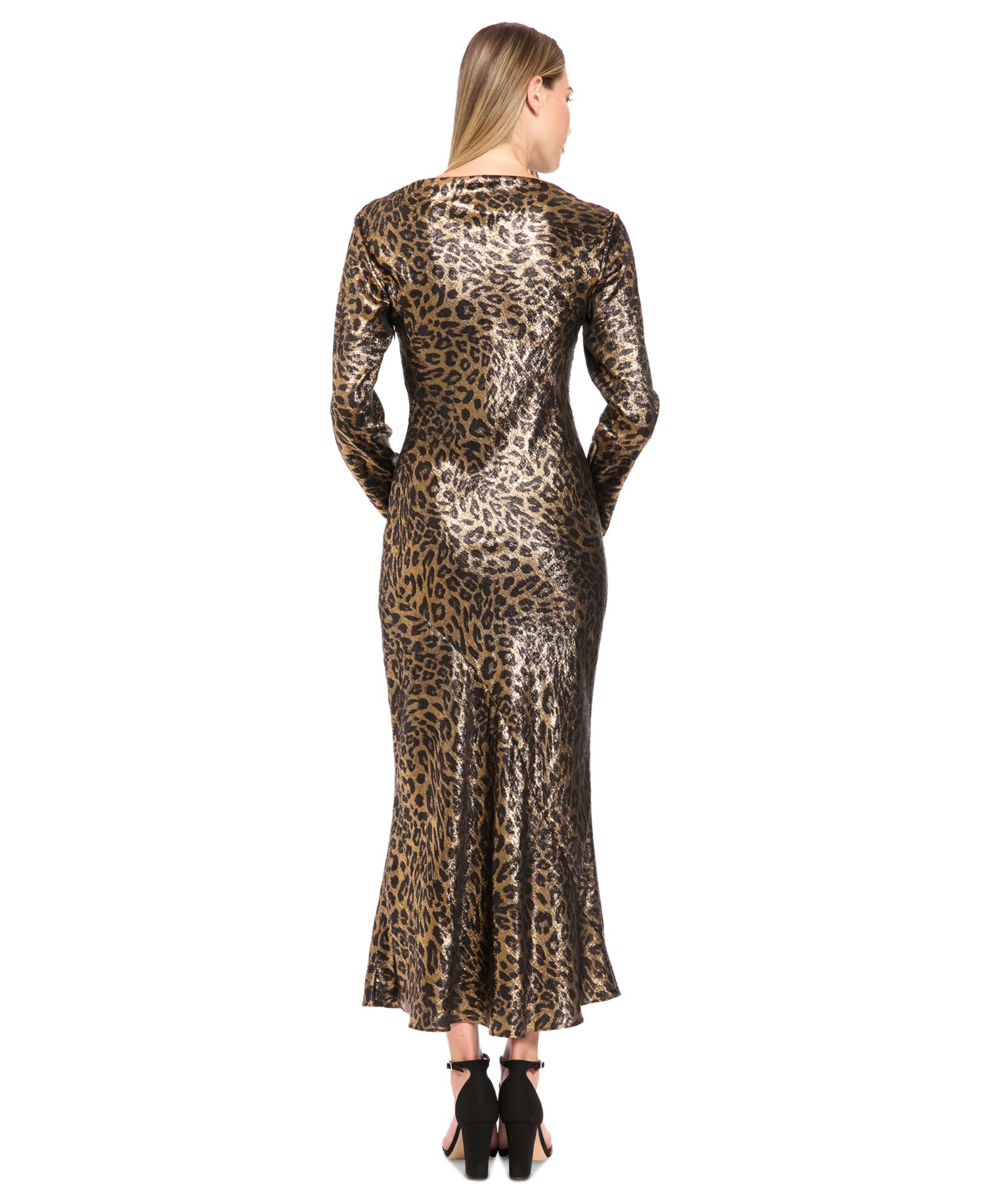 Women's Animal-Print Long-Sleeve Boat-Neck Midi Dress