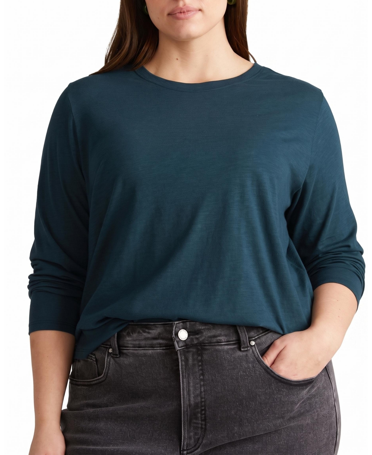 Universal Standard Plus Size Tee Rex Semi-Sheer Lightweight Long-Sleeve Crewneck T-Shirt - Deep sea