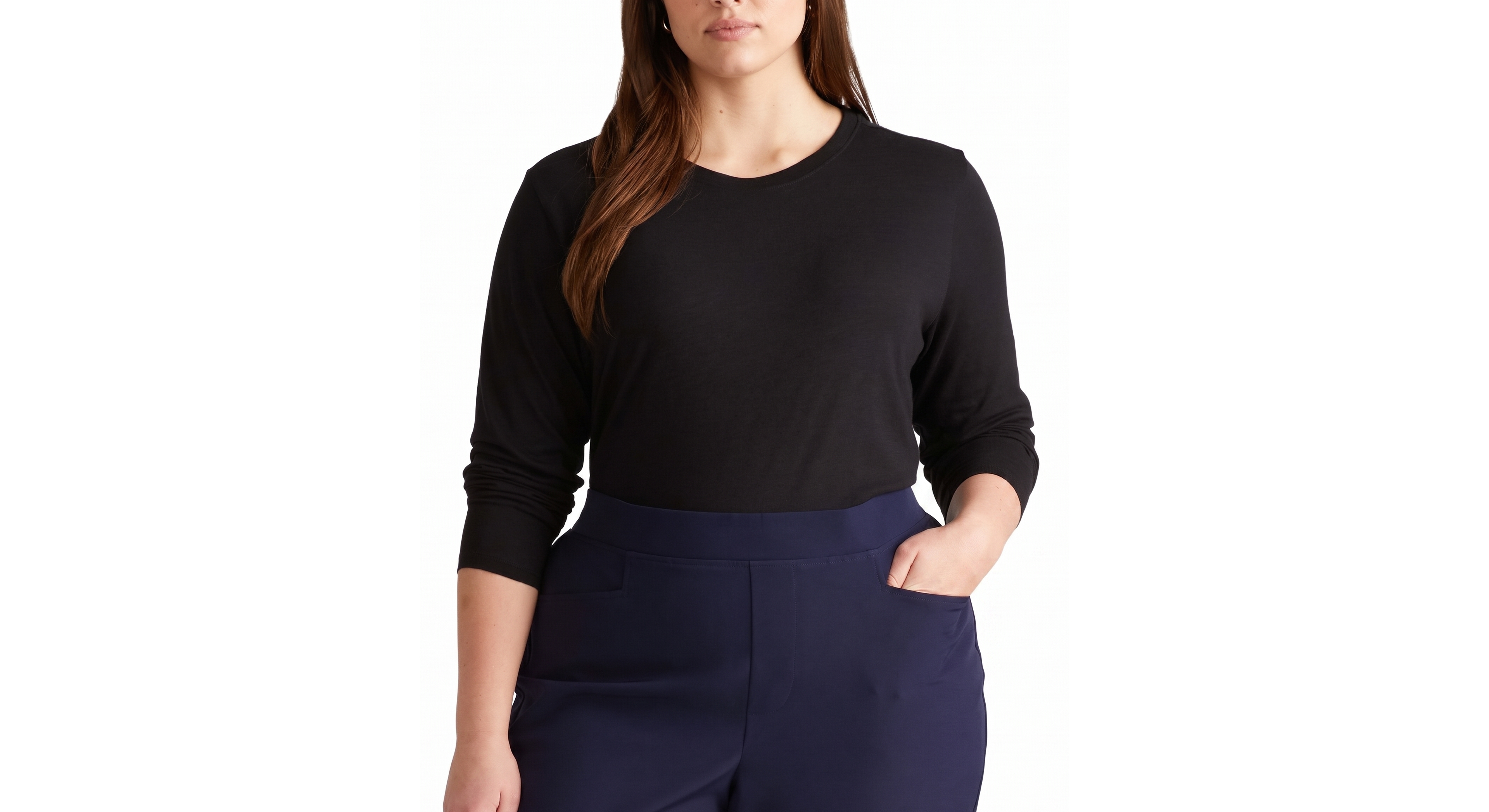 Universal Standard Plus Tee Rex Semi-Sheer Lightweight Long-Sleeve Crewneck T-Shirt