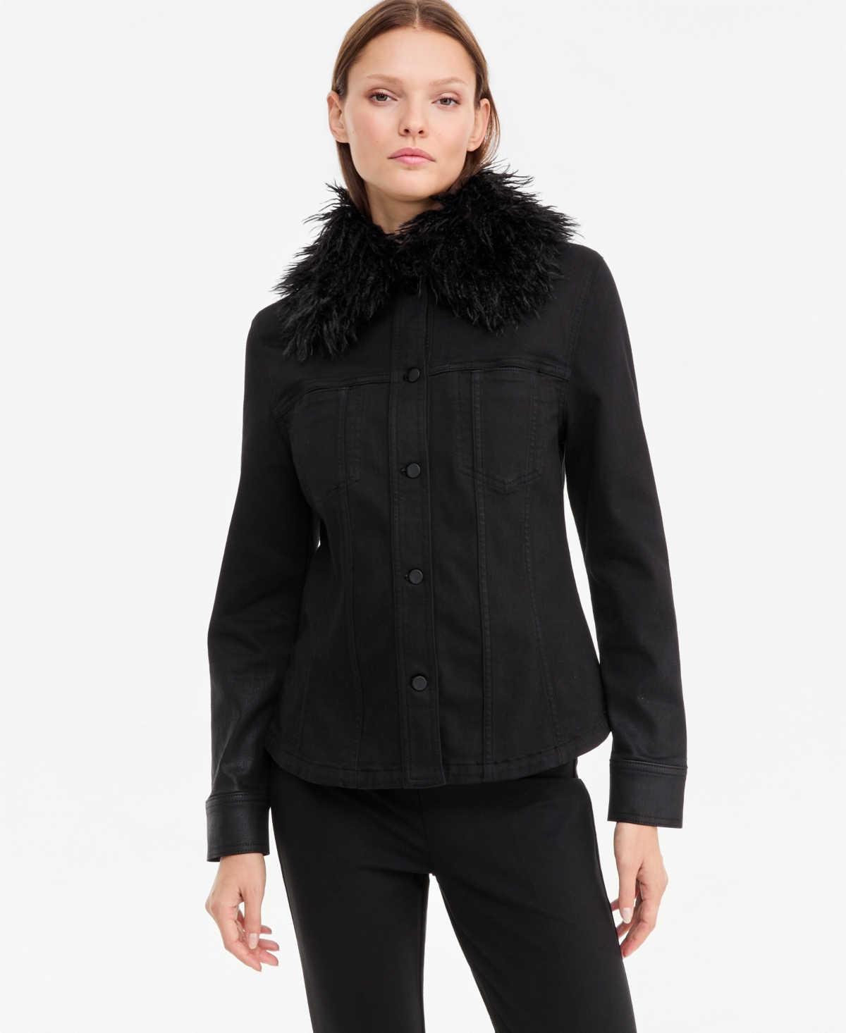 Kobi Halperin Women's Katherine Denim Removable Faux-Fur Collar Jacket, Macy's Exclusive - Black