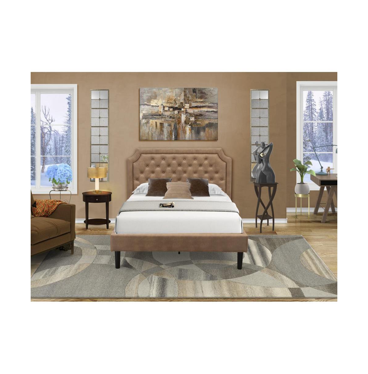 East West Furniture GB28F-1HI0M 2-Piece Full Bed Set with a Bed and Antique Mahogany Modern Nightstand - Faux Leather