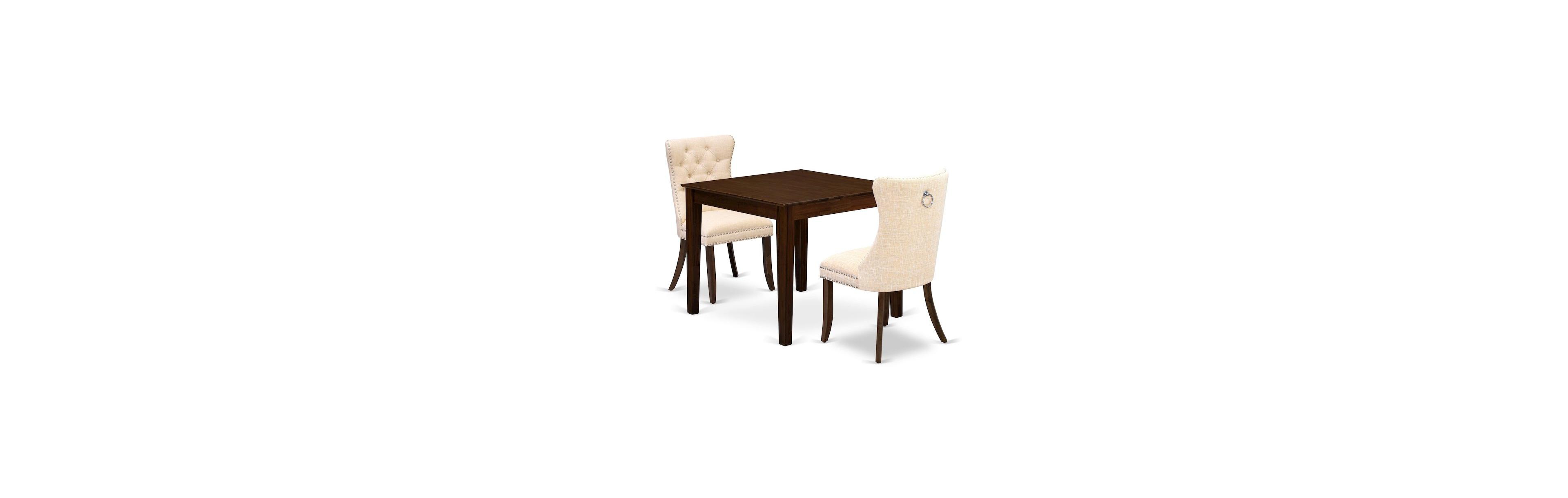 East West Furniture 3 Piece Dining Room Table Set Consists of a Square Solid Wood Table
