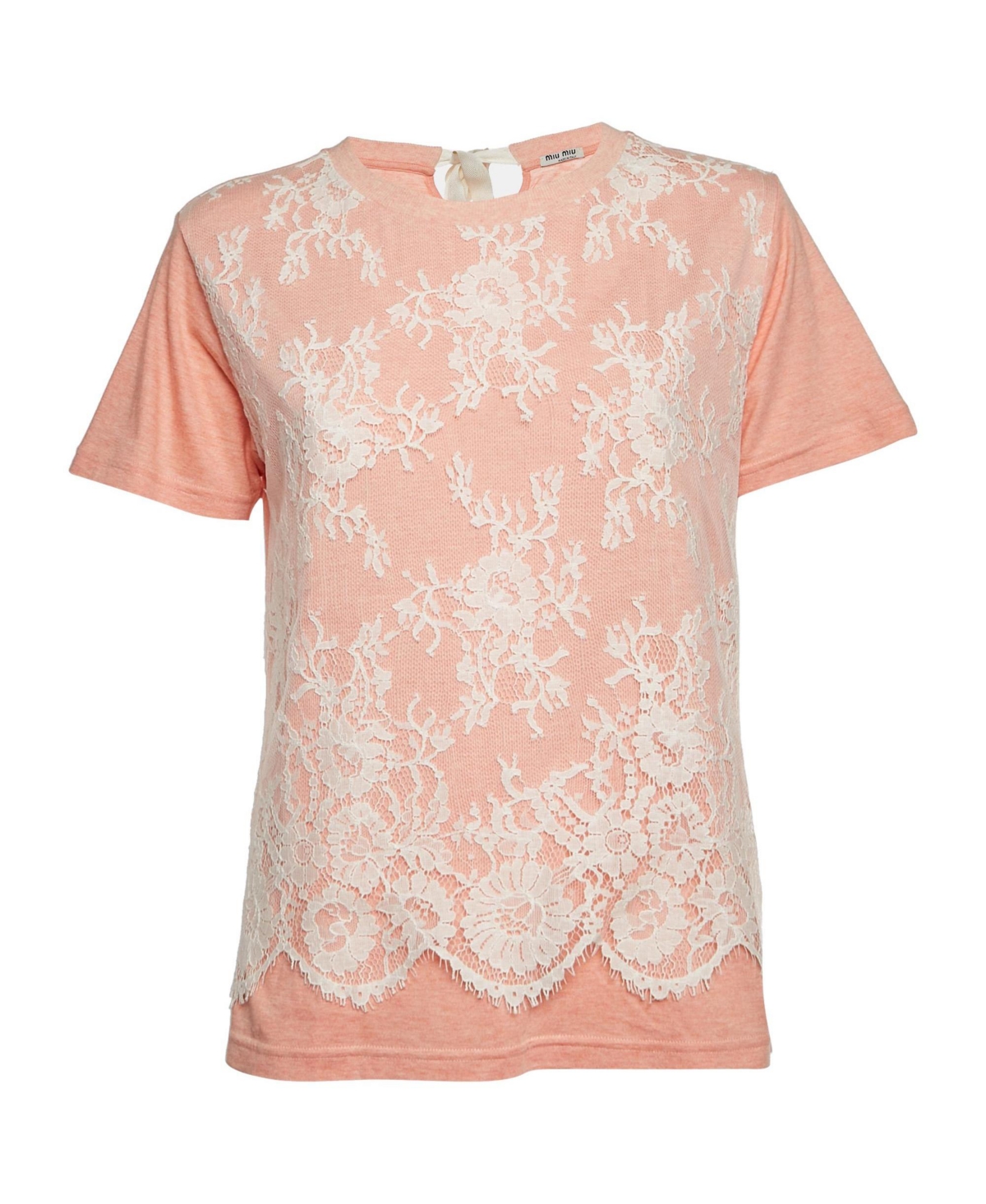 Pre-Owned Miu Miu Women's Lace-Front Jersey T-Shirt - Pink