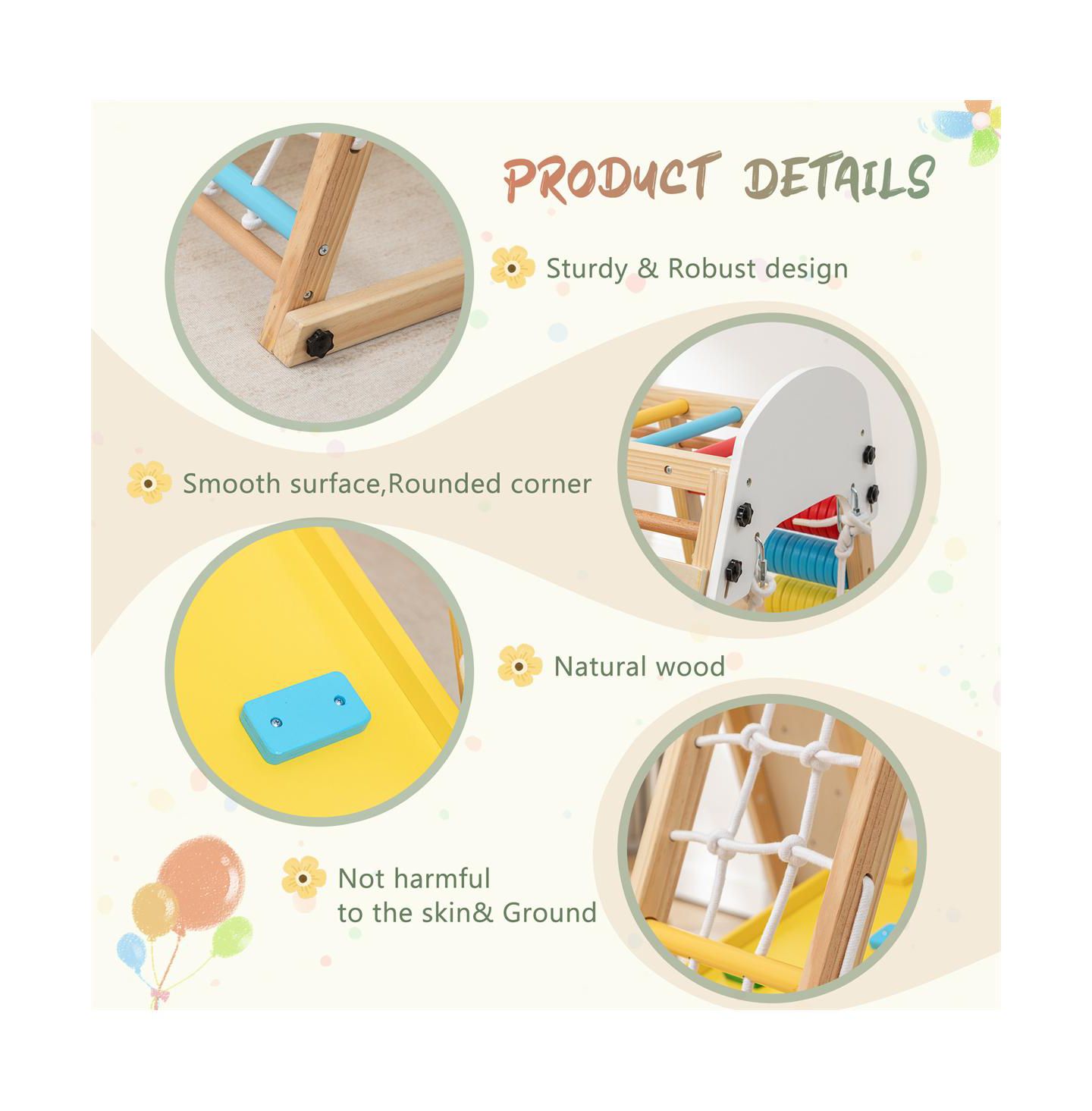 Детская игрушка YOBTOP 9-in-1 Foldable Wooden Climbing Frame with Slide, 176 lbs Capacity, Ages 3+, цвет: Натуральный — фото 5