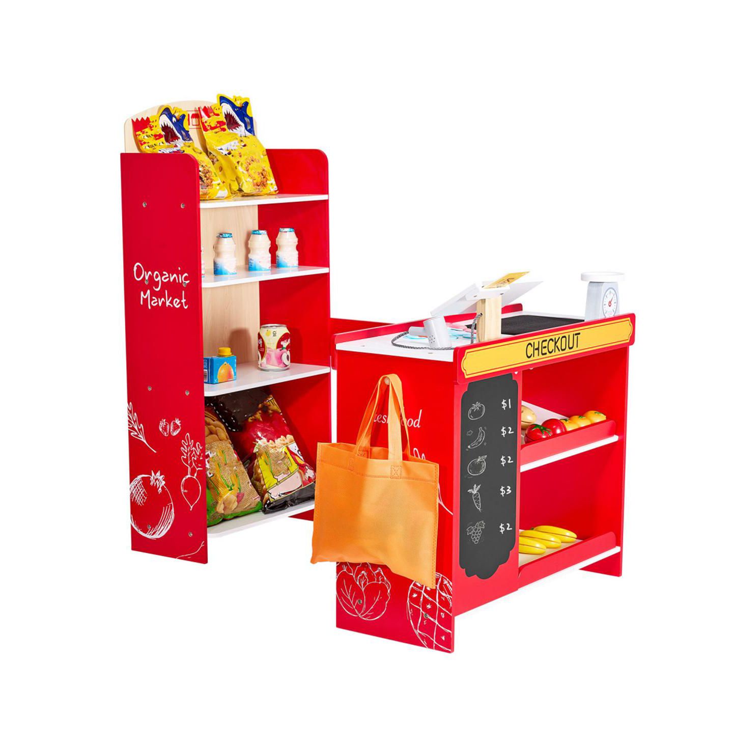 Детский игровой набор YOBTOP Kids Grocery Store Playset with Working Conveyor Belt and Cash Register, 35-Piece, Ages 3+, цвет: Разноцветный — фото 6