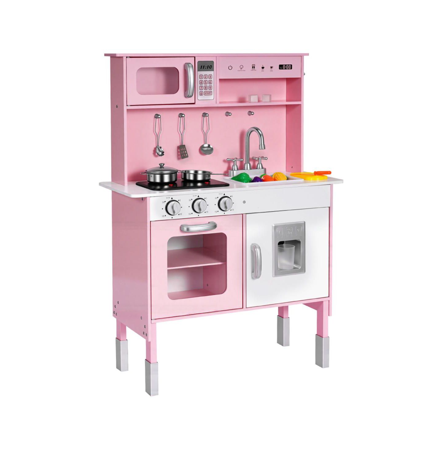 Детская игрушка YOBTOP Wooden Play Kitchen with Interactive Lights, Sounds & Accessories, Ages 3+, цвет: Розовый — фото 9
