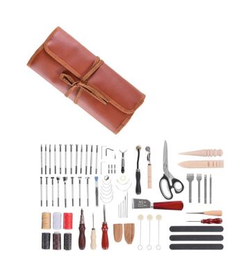 Leather Working Tools Kit - 72 Piece Leather Craft Tools with Portable Storage Bag, Engraving Punching Sewing Stamping Sanding, DIY Enthusiasts