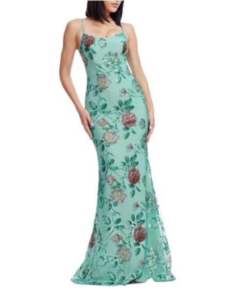 Женское платье Dress the Population Giovanna Floral Sequin Mermaid Gown, цвет: Шалфейный разноцветный