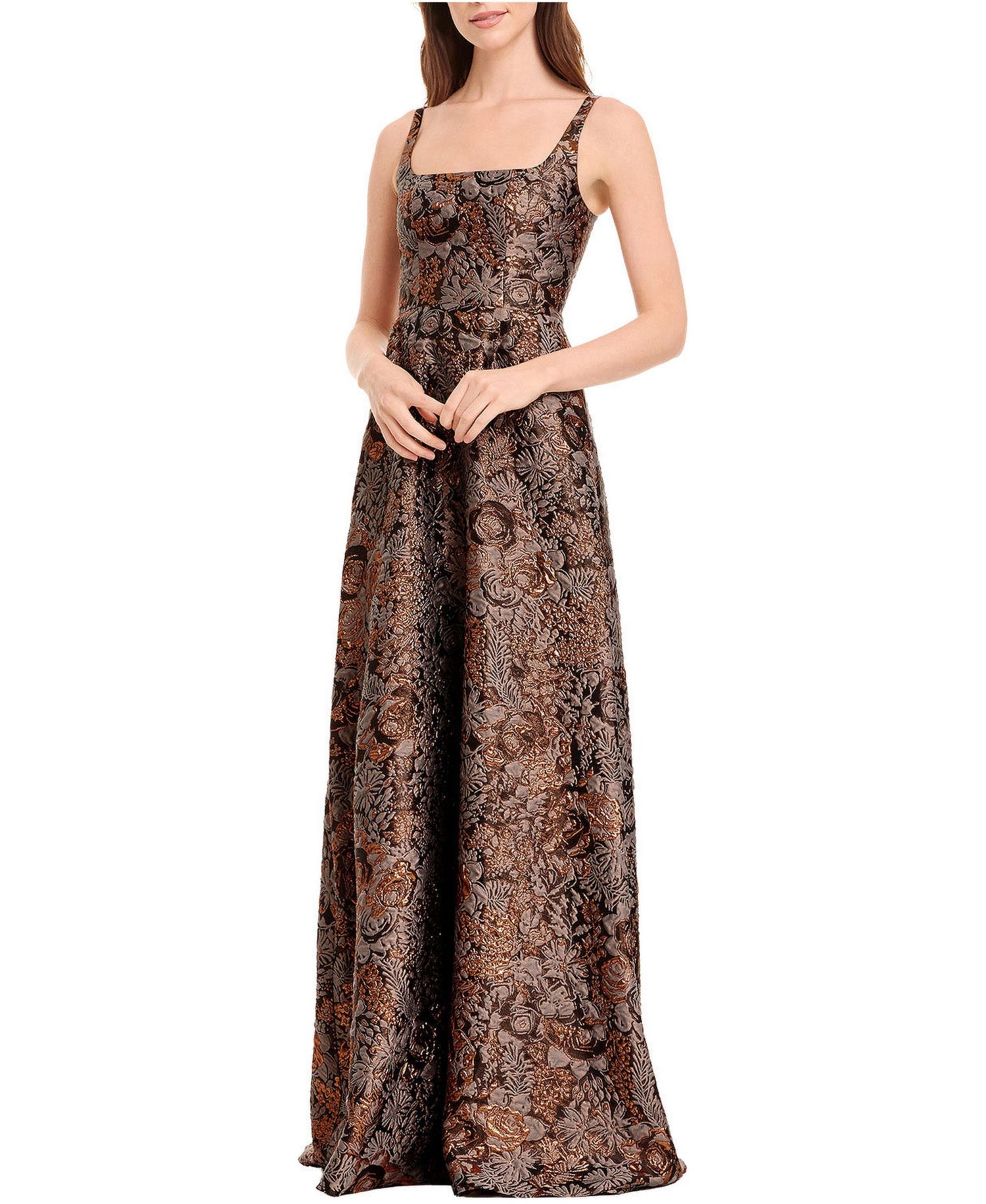Women's Vienna Square-Neck Metallic-Jacquard Ball-Gown Dress