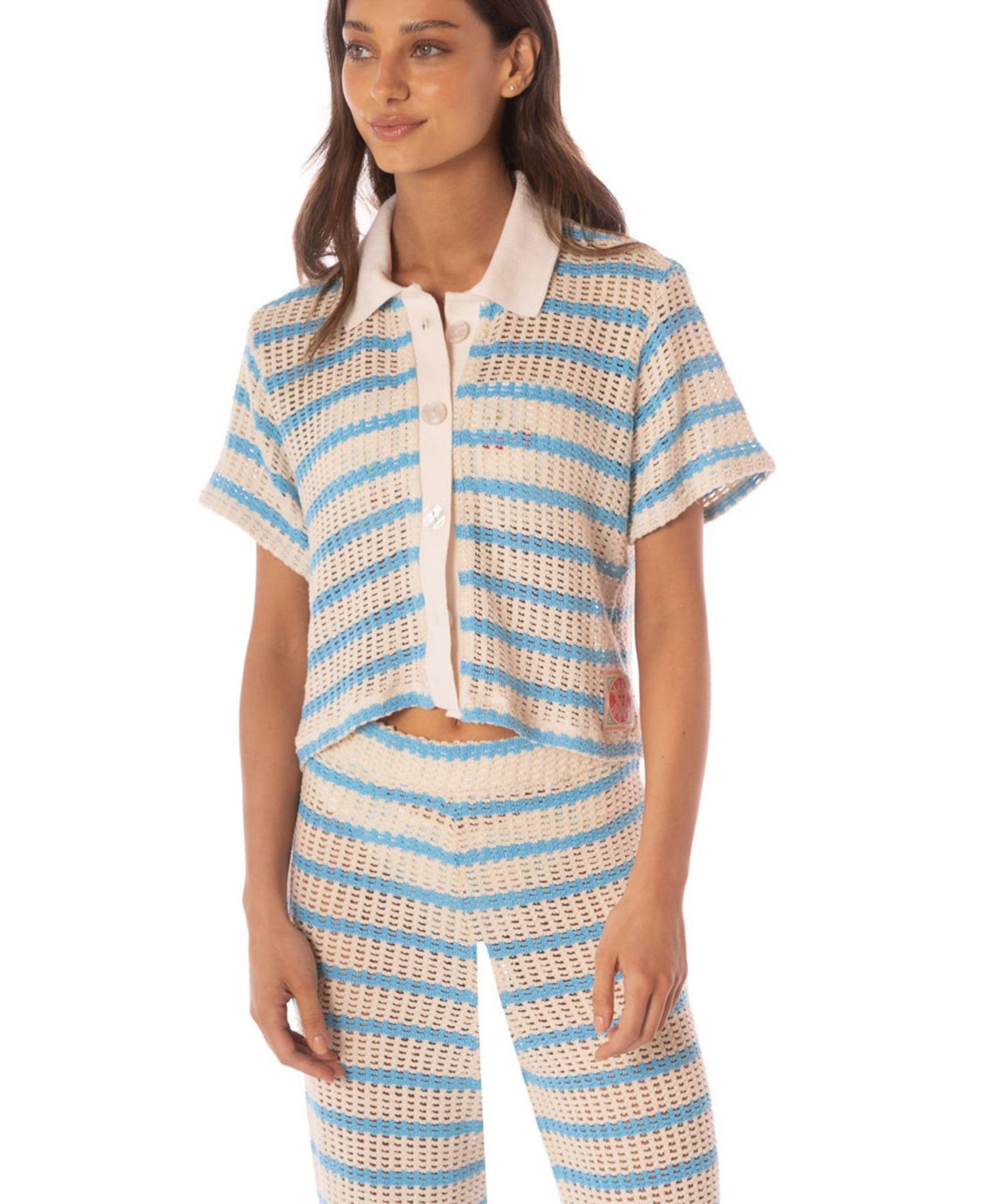 Women's Icy Stripes Wavy Collared Crop Shirt
