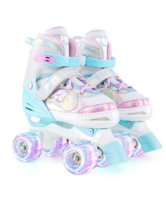 Kids Roller Skates with 4-Size Adjustment Light-Up Wheels and Triple Closure Ages 8-13