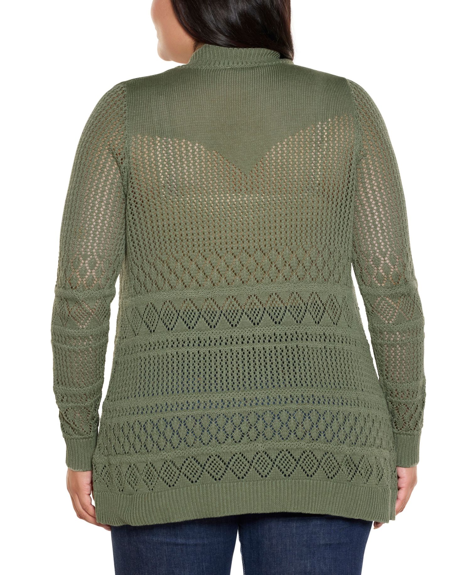 Plus Size Pointelle Open Cardigan Sweater