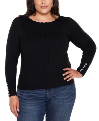 Plus Size Scalloped-Trim Boat Neck Sweater