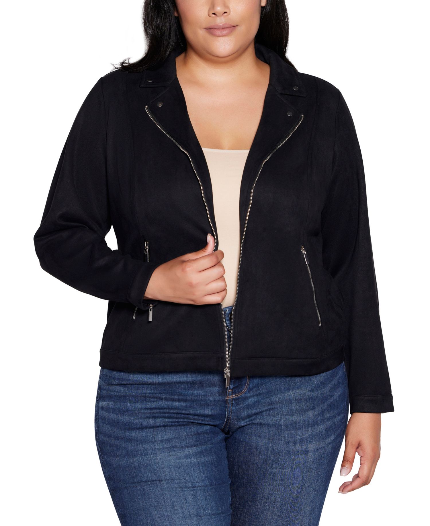 Plus Size Moto Faux Suede Jacket