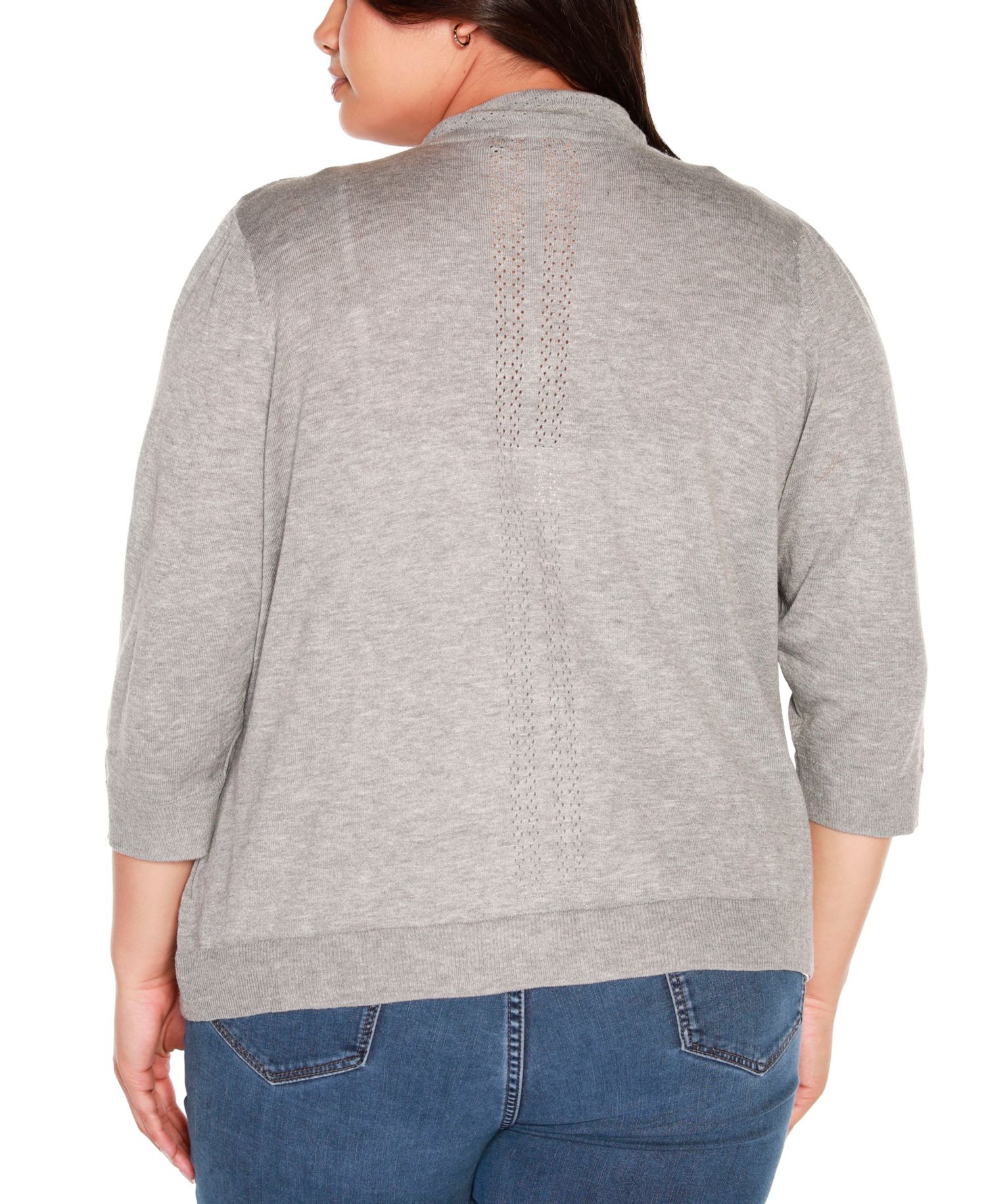 Plus Size Pointelle 3/4-Sleeve Open-Front Blend Cardigan