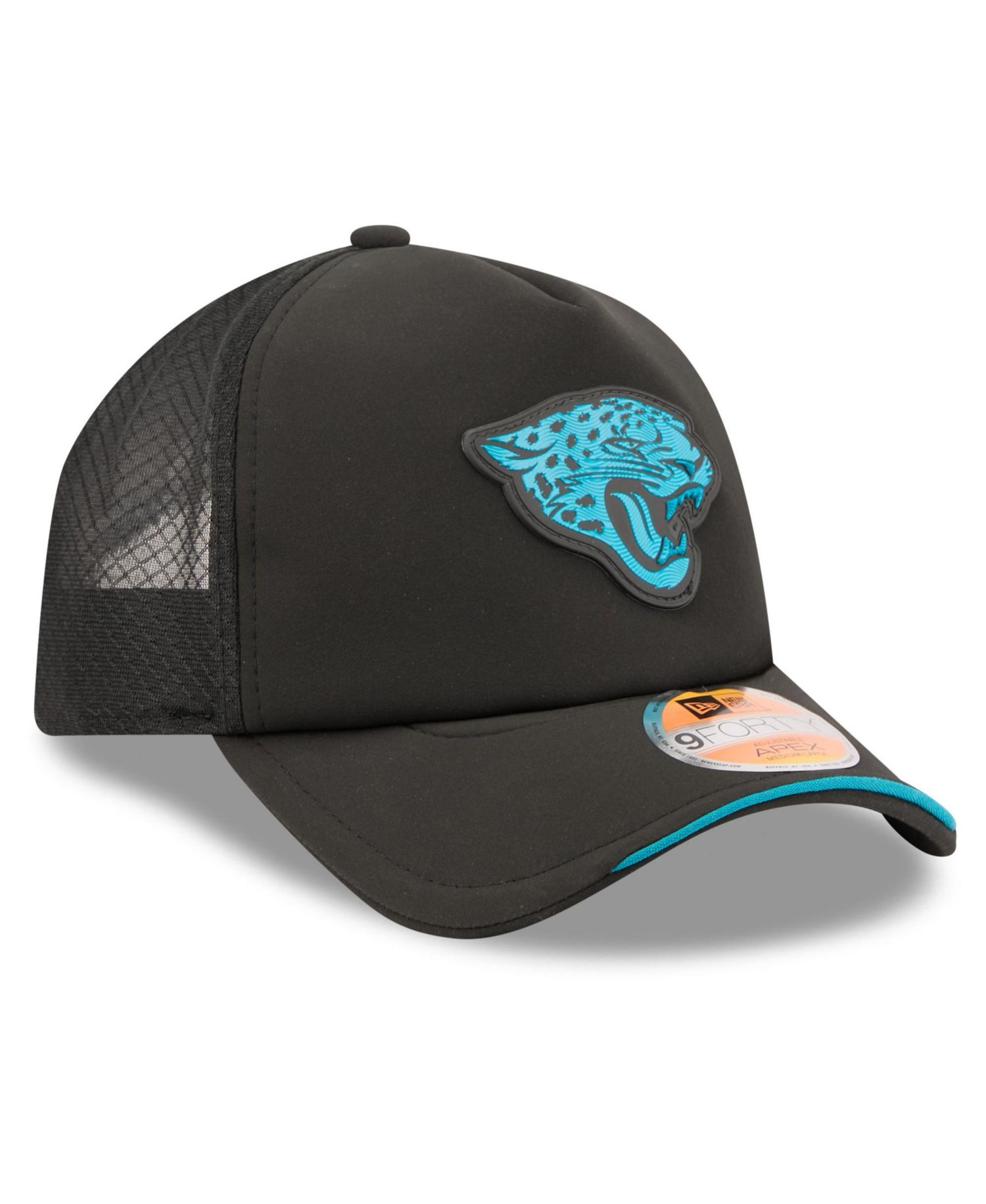 Men's Black Jacksonville Jaguars 2026 Sideline Apex 9FORTY Adjustable Trucker Hat
