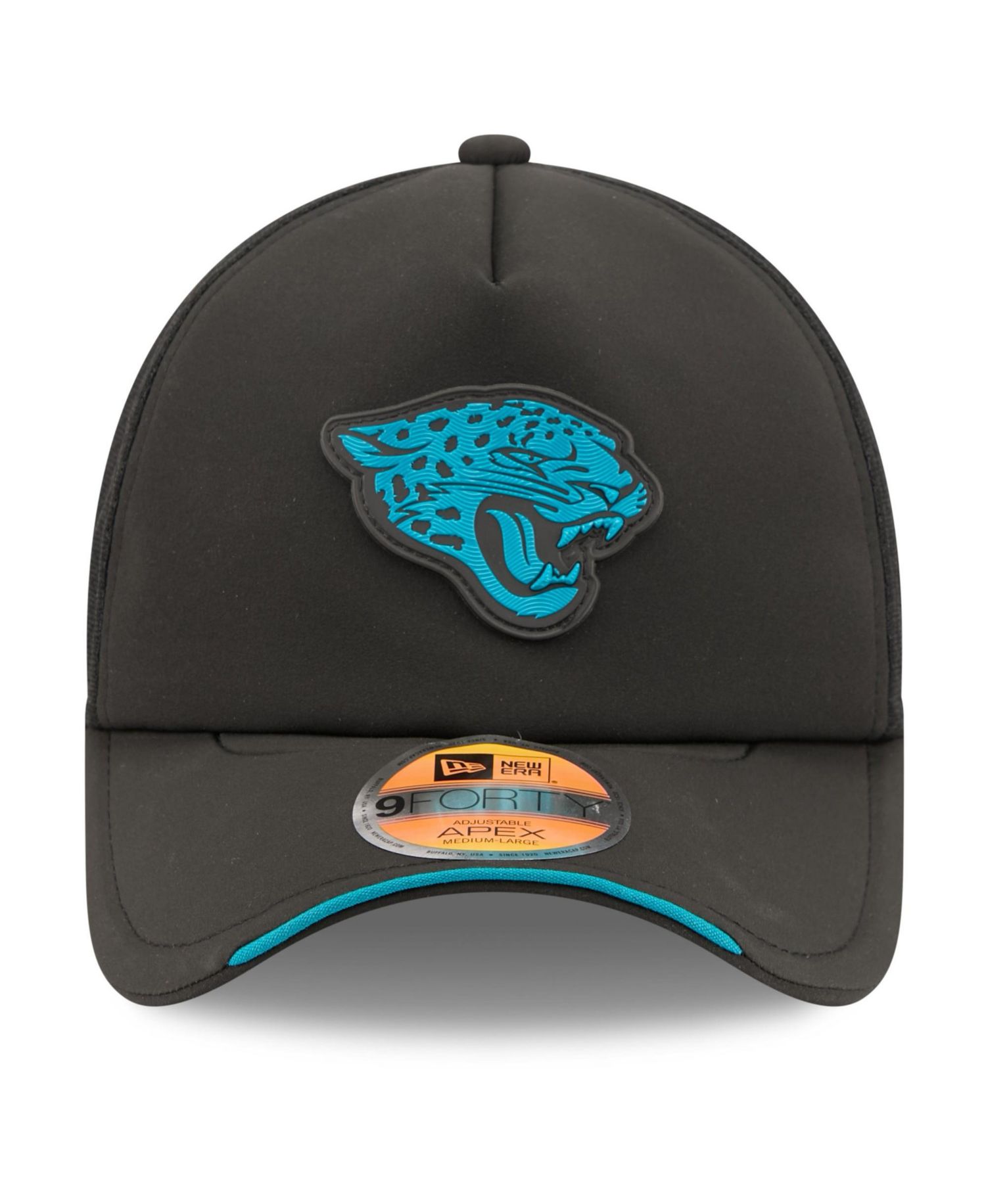 Men's Black Jacksonville Jaguars 2026 Sideline Apex 9FORTY Adjustable Trucker Hat