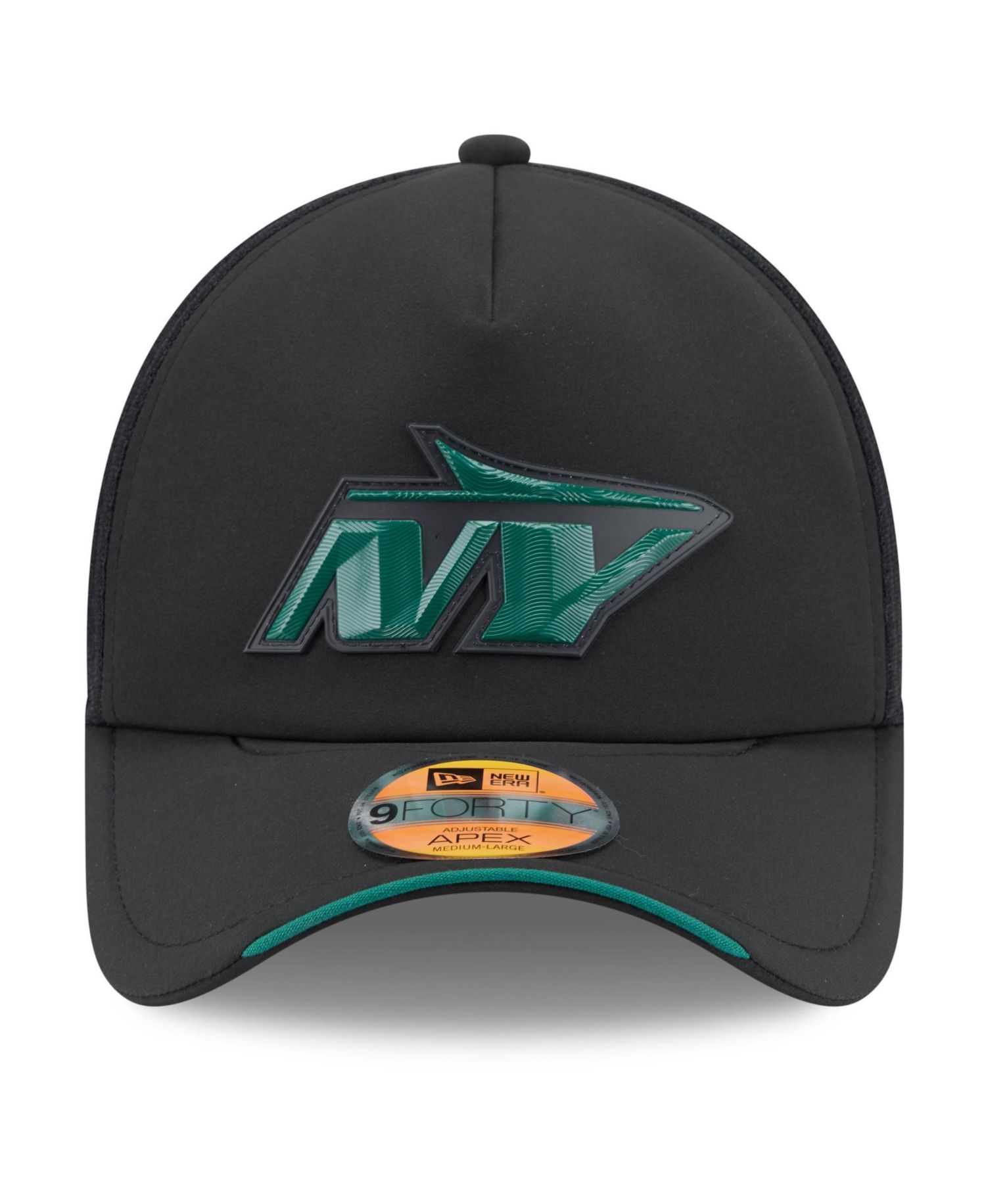 Men's Black New York Jets 2026 Sideline Apex 9FORTY Adjustable Trucker Hat