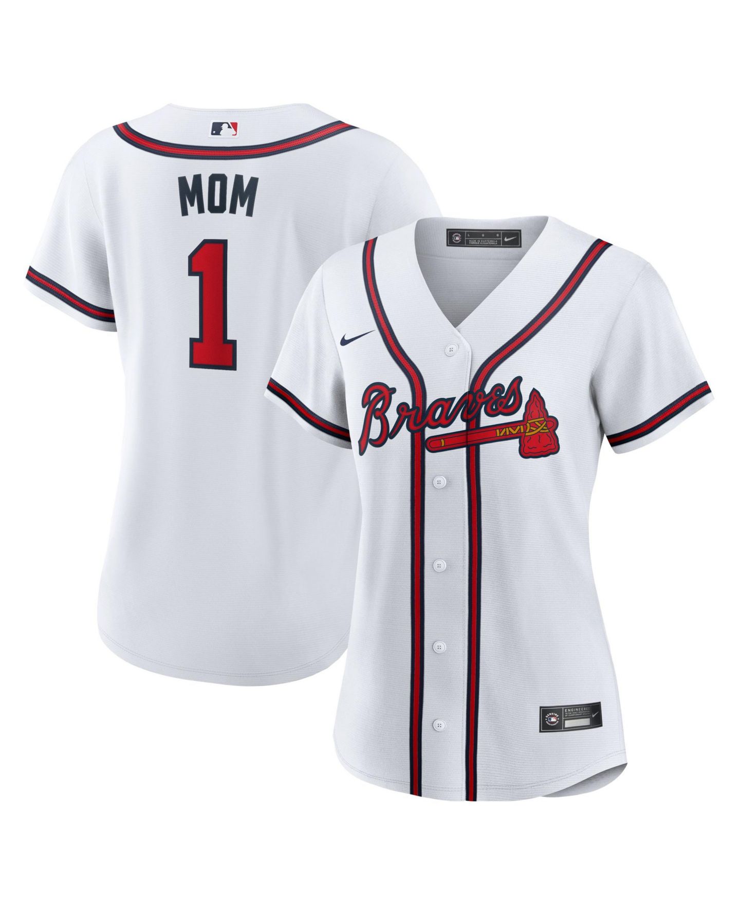 Женский топ Nike White Atlanta Braves 1 Mom Home Replica Jersey — фото 1