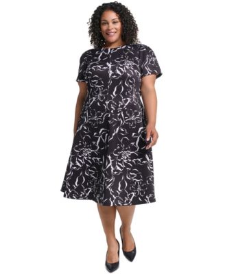 Plus Floral-Print Fit & Flare Midi Dress