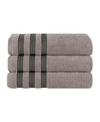 Brea Zero Twist Cotton Ribbed Geometric Border Plush Soft Absorbent 3-Piece Bath Towel Set
