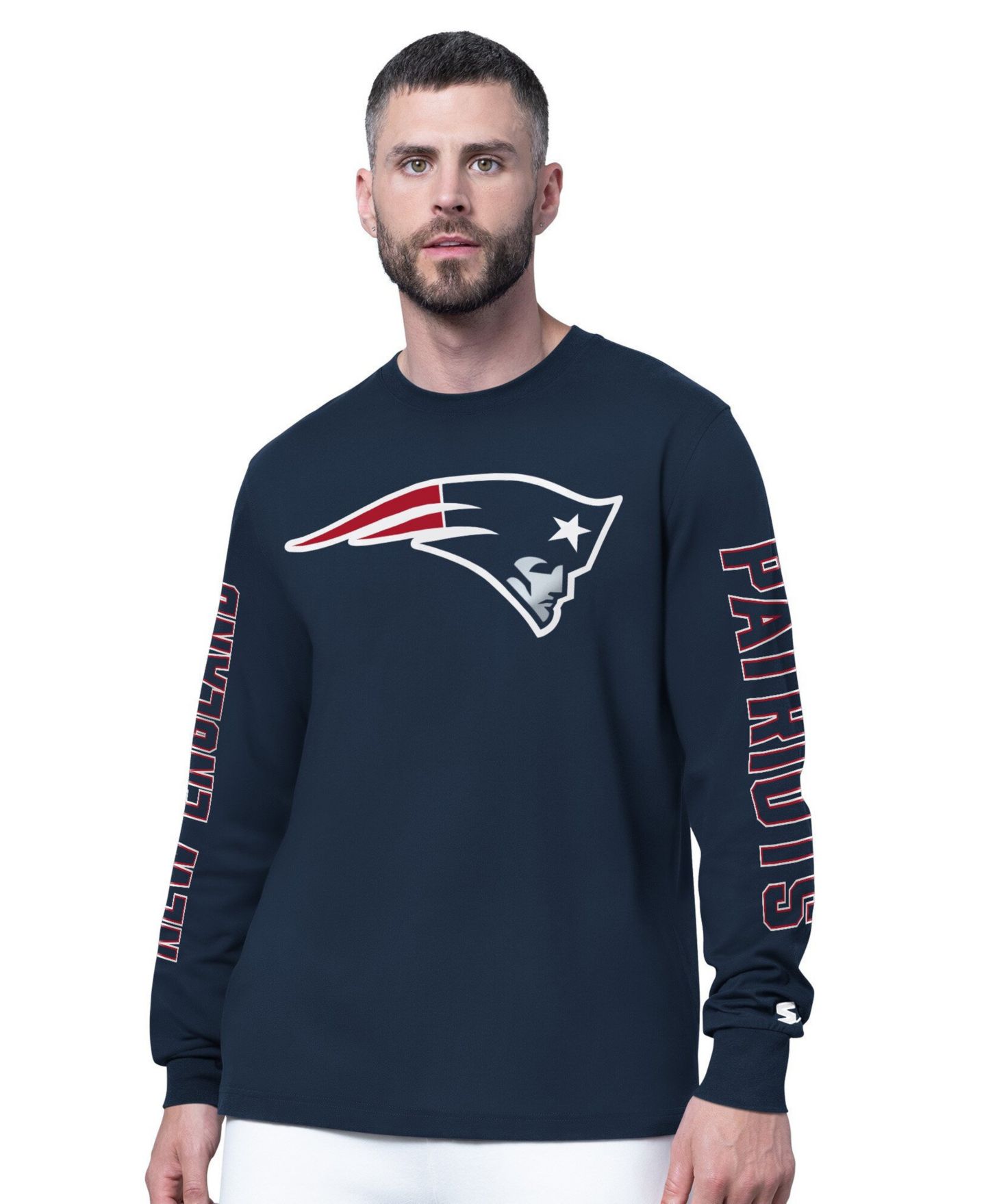 Мужская футболка Starter Navy New England Patriots Clutch Hit II Long-Sleeve — фото 1