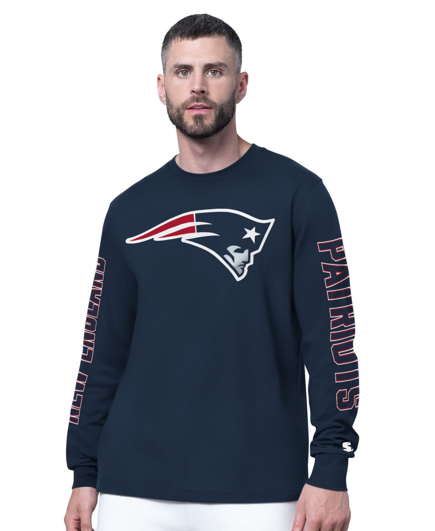 Men's Navy New England Patriots Clutch Hit II Long-Sleeve T-Shirt