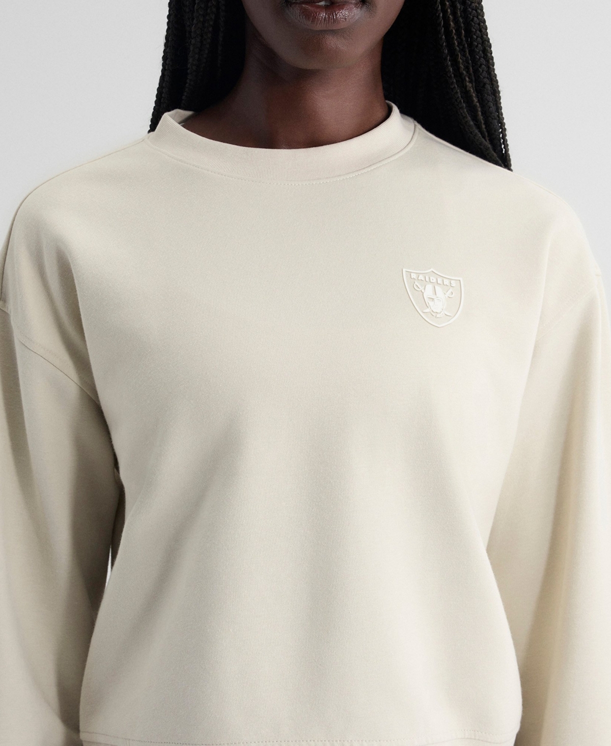 Fanatics Women's Stone Las Vegas Raiders Oversized Clutch Tri-Blend Sweatshirt