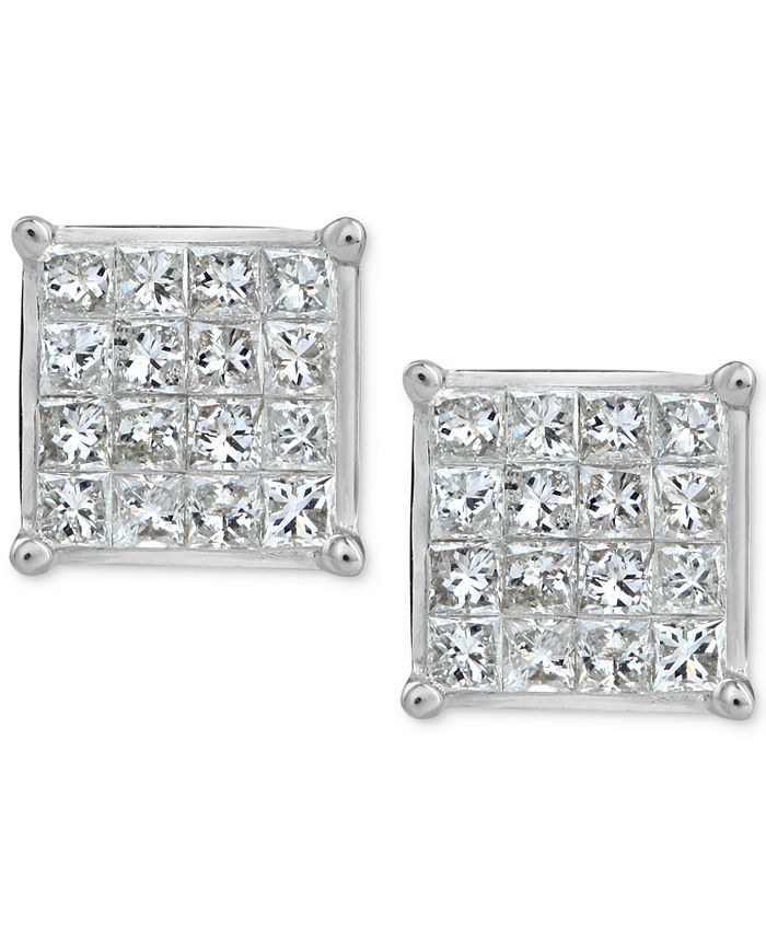 Macy's Diamond Quad Stud Earrings (3/4 ct. t.w.) in 10k White Gold ...