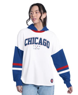 Women's White/Royal Chicago Cubs Key Player Oversized HoodedLong sleeves T-Shirt