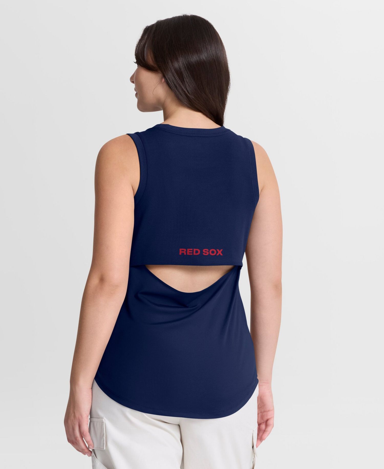 Women's Navy Boston Red Sox Draped Mesh Back Performance Tank Top
