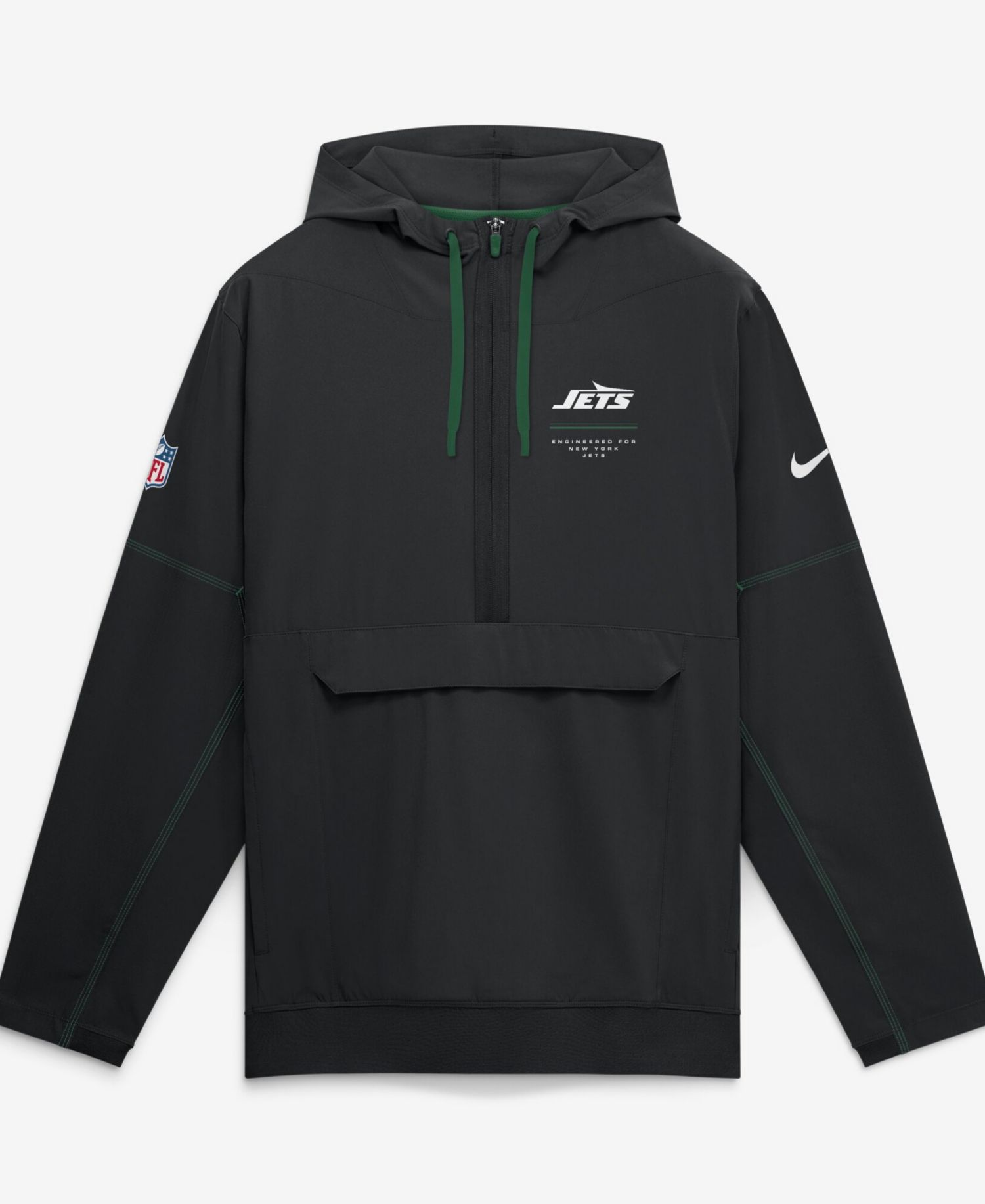 Men's Black New York Jets Sideline Logo Glory Anorak Half-Zip Hoodie