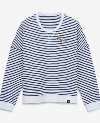 Women's White/Navy Denver Broncos Striped Oversized French Terry Sweatshirt