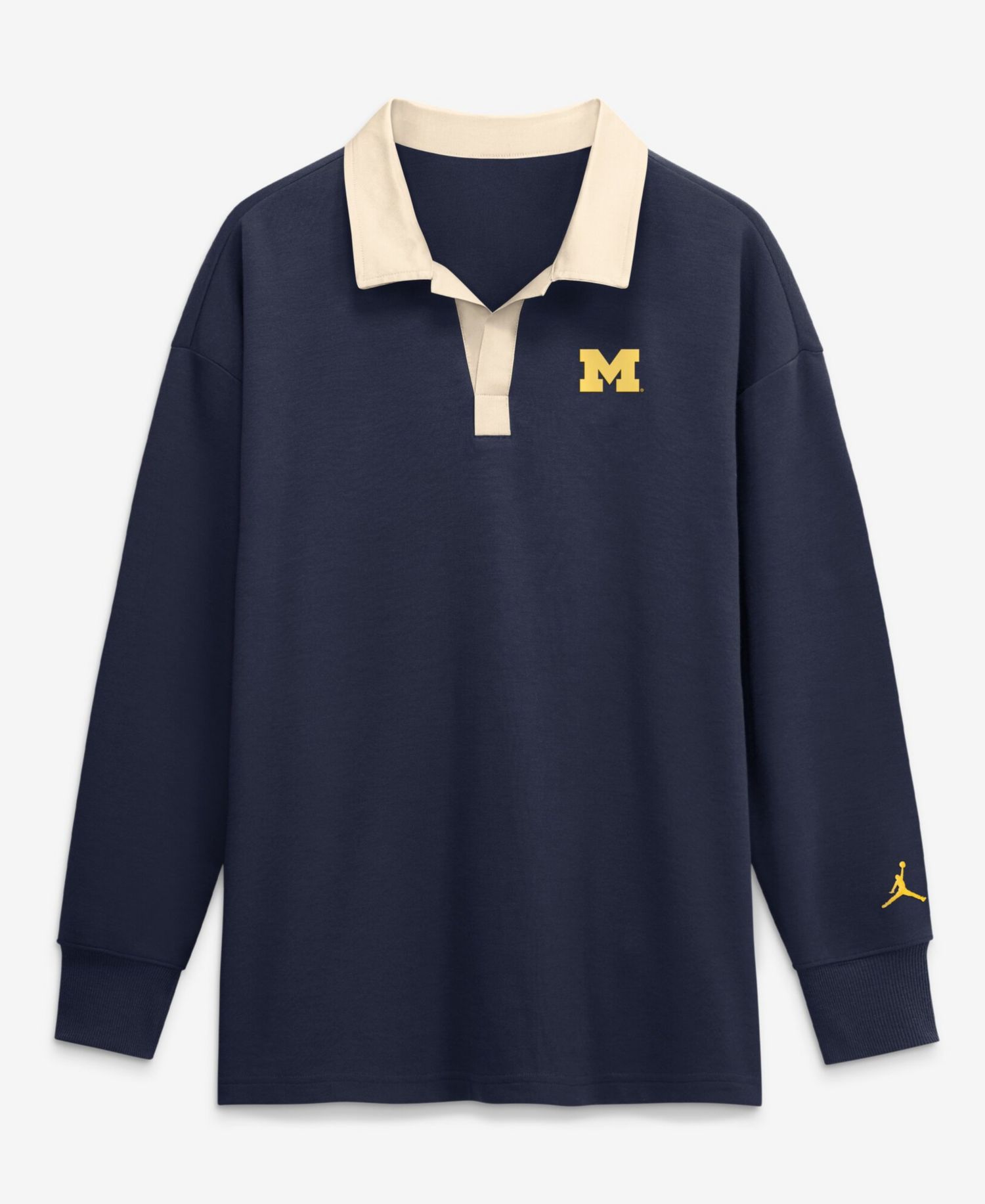 Women's Nike Navy Michigan Wolverines Oversized Essential Dri-FIT Long Sleeve V-Neck Polo Shirt