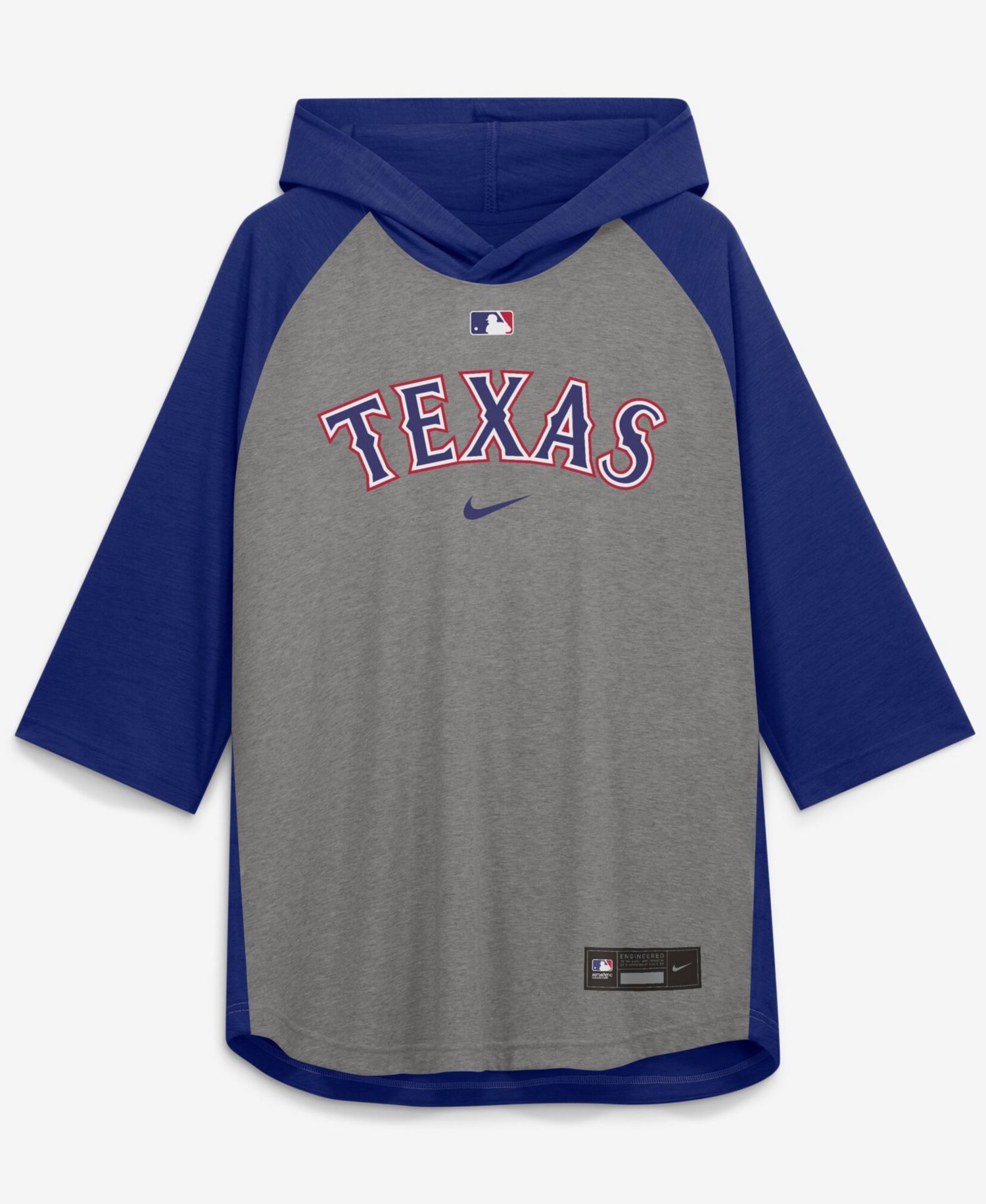 Men's Gray Texas Rangers Authentic Collection Flux Dri-FIT Raglan 3/4-Sleeve Hoodie